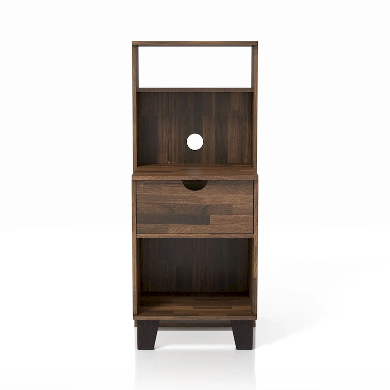 DH BASIC Transitional Compact 3-Shelf Single-Drawer Nightstand by Denhour