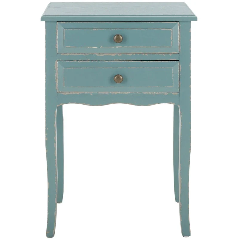 French Farmhouse Accent Table with 2 Drawers - Natural Elm Wood