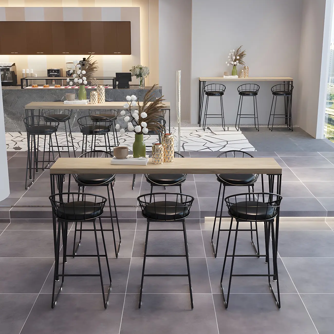 Sleek Black Faux Marble Top Bar Tables