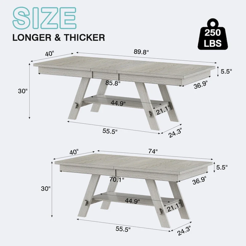 Solid Wood Rectangular Extendable Dining Table with Bench