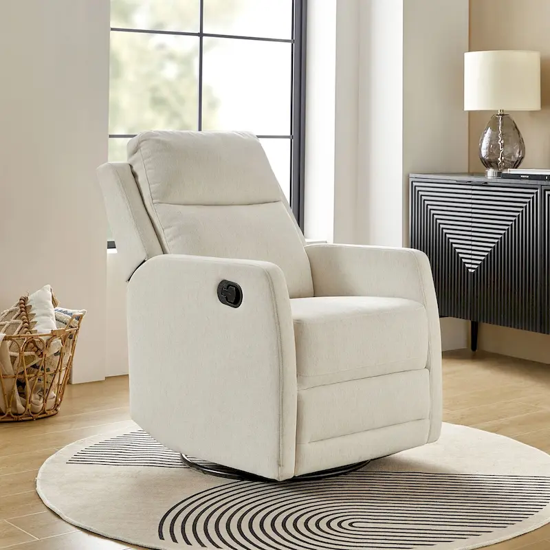 Wingback Swivel Recliner, Polyester, Beige/Grey/Navy/Stripe/Buffalo, Single