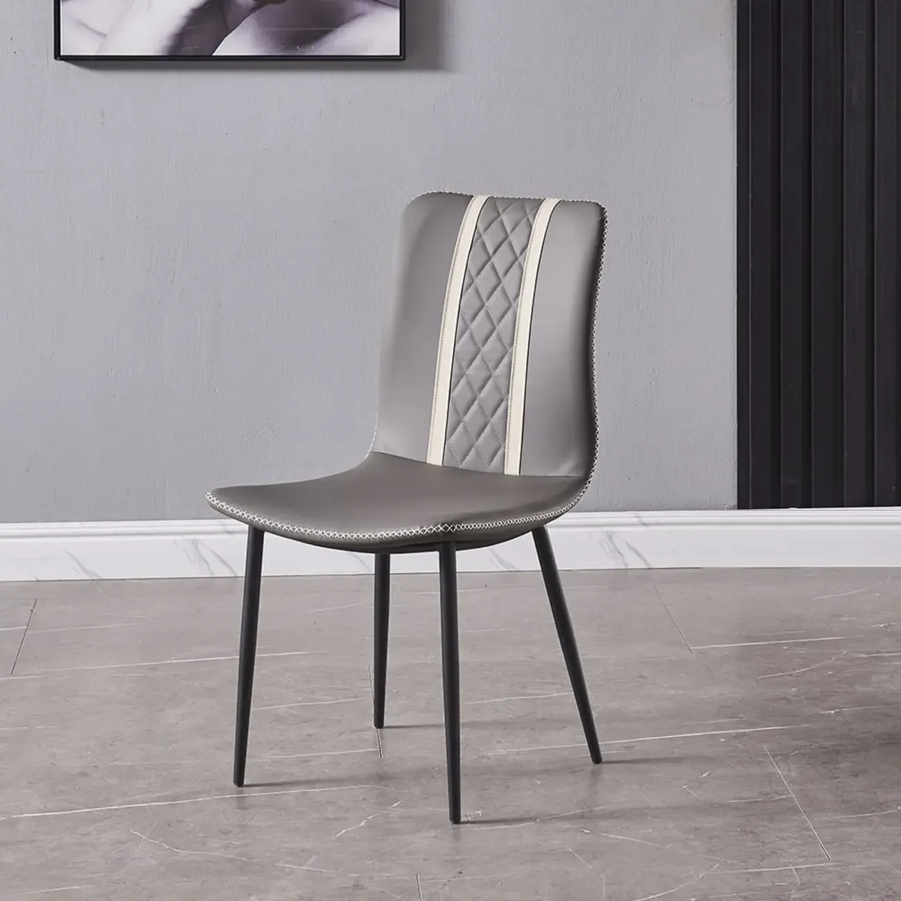 Modern Gray Faux Leather Metal Leg Armless Dining Chair