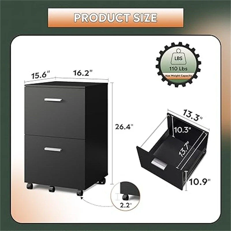 2 Drawer File Cabinet - 15.6D x 16.2W x 26.4H