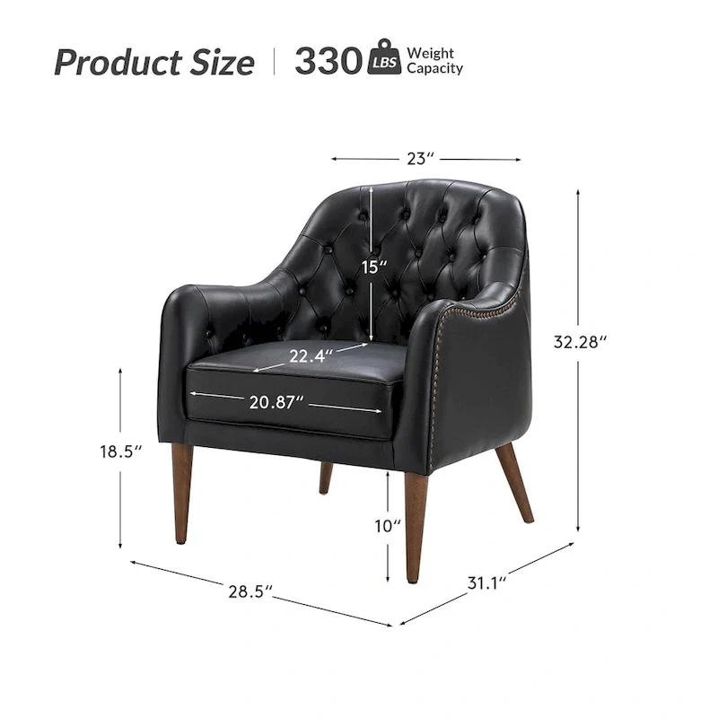 Melisa Classic Genuine Leather Wood Legs Barrel Chair With Tufted Back By HULALA HOME