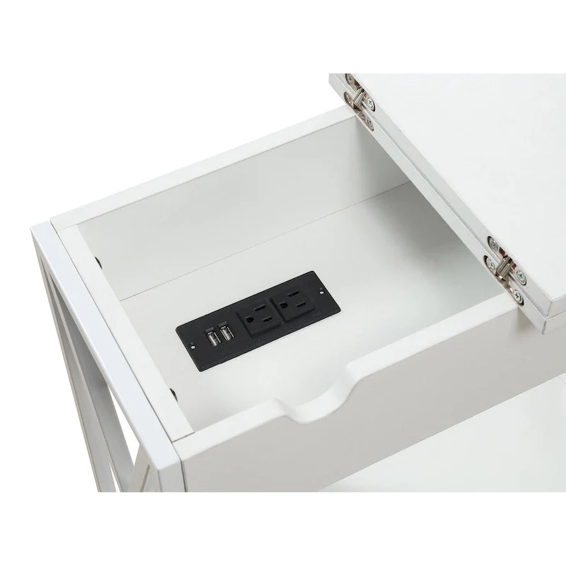 Tucson Flip Top End Table with Charging Station and Shelf