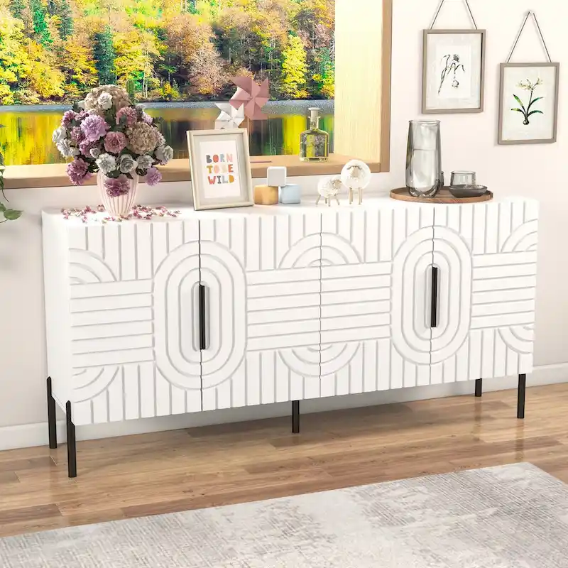 Chic Elegance 63 White European-Style Accent Buffet Sideboard Cabinet - 63 in Width