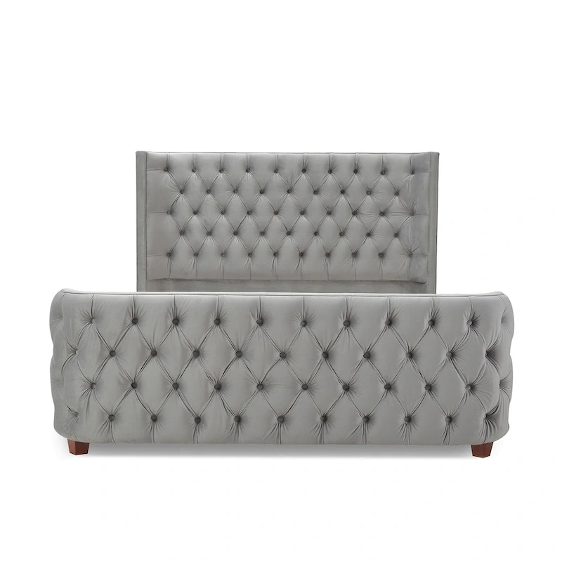 Chateau Velvet Upholstered Tufted Sheltered Panel Bed Set
