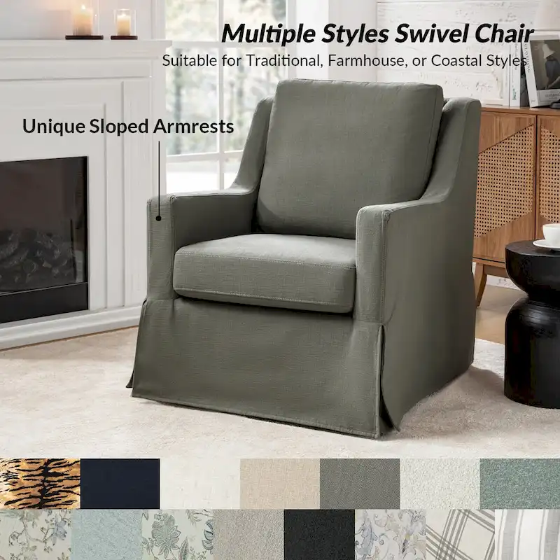 Stan Farmhouse Slipcover Rocking Swivel Chair by HULALA HOME