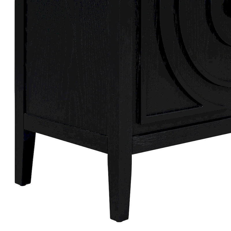 Retro Sideboard with Circular Groove Design Metal Handle