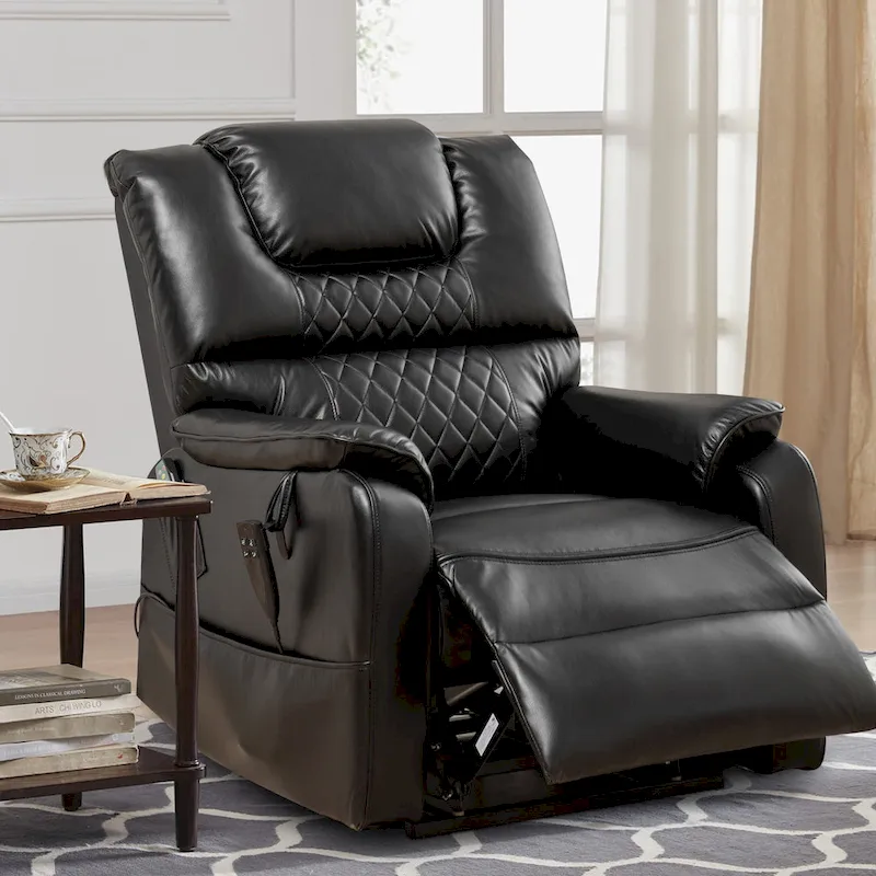 Brown/Yellow/Black Dual Motor Power Lift Recliner with Massage & Heat, 180° Flat, for 1 Person