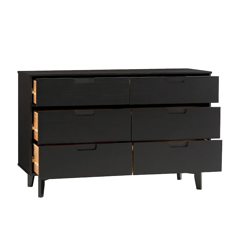 Mid-Century Modern Solid Pine 6-Drawer Dresser with Cut-Out Handles, 52