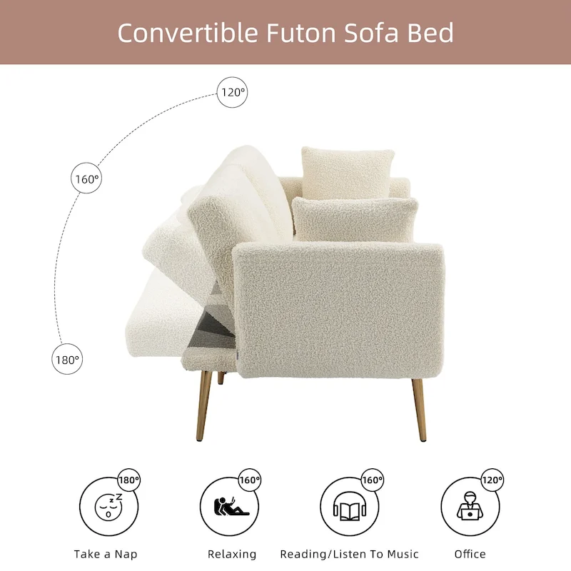 Teddy Fabric Upholstered Tufted Loveseats Sleeper Sofa With Rose Golden Legs