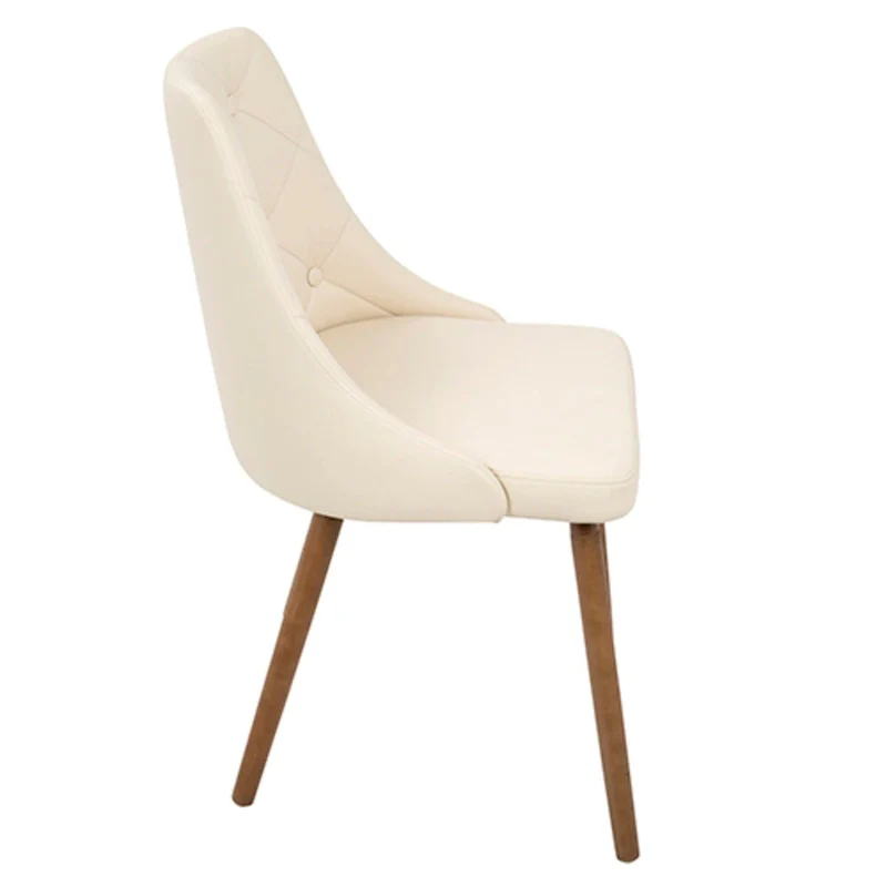 Walnut and Cream Quilted Faux Leather Dining Chair