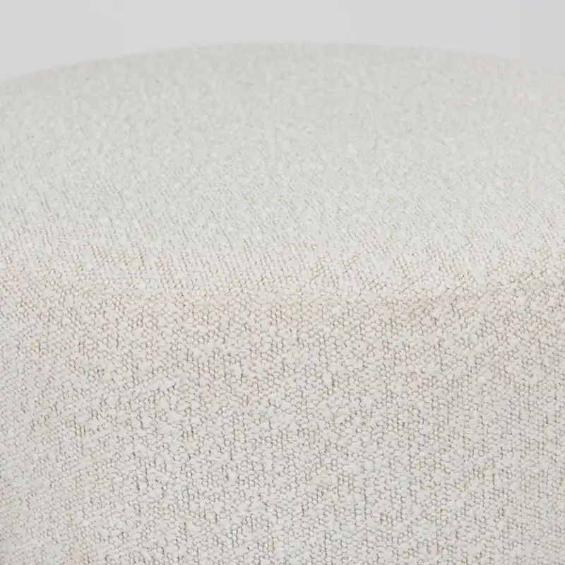 Amelia Cream Boucle Fabric with Black Metal Frame Round Ottoman