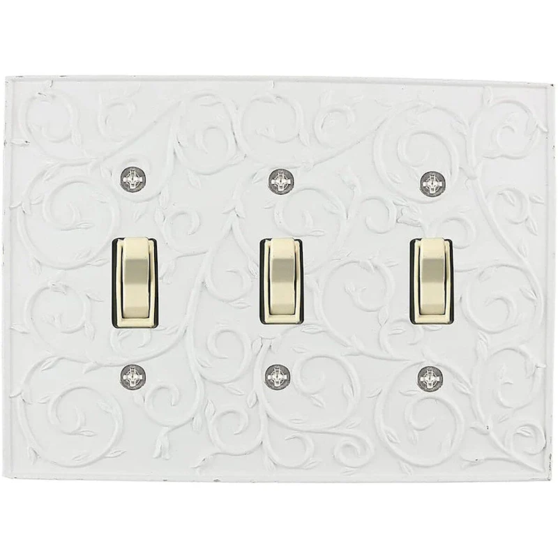 Meriville French Scroll 3 Toggle Wallplate, Triple Switch Electrical Cover Plate