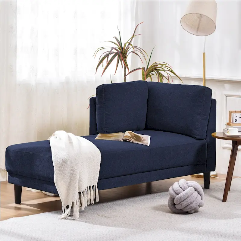 Blue Linen Modern Corner Chaise Lounge with Removable Cushions – 1-Seater