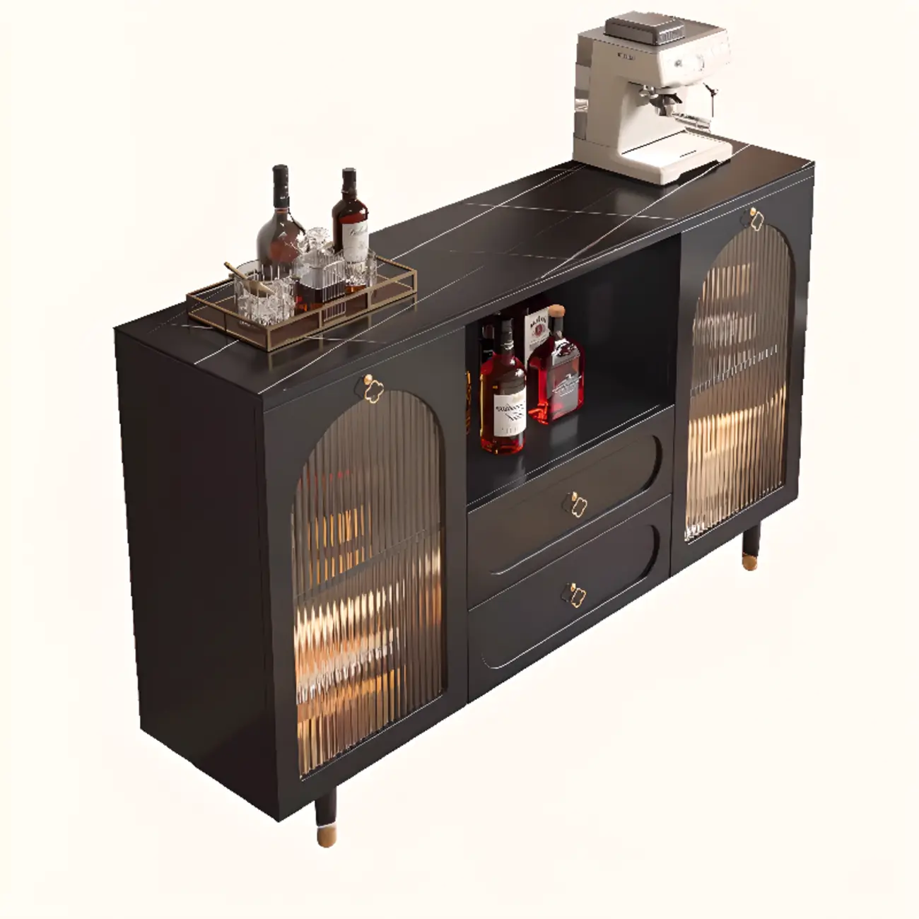 Modern Wooden 2-Drawer Open Shelving Buffet Cabinet