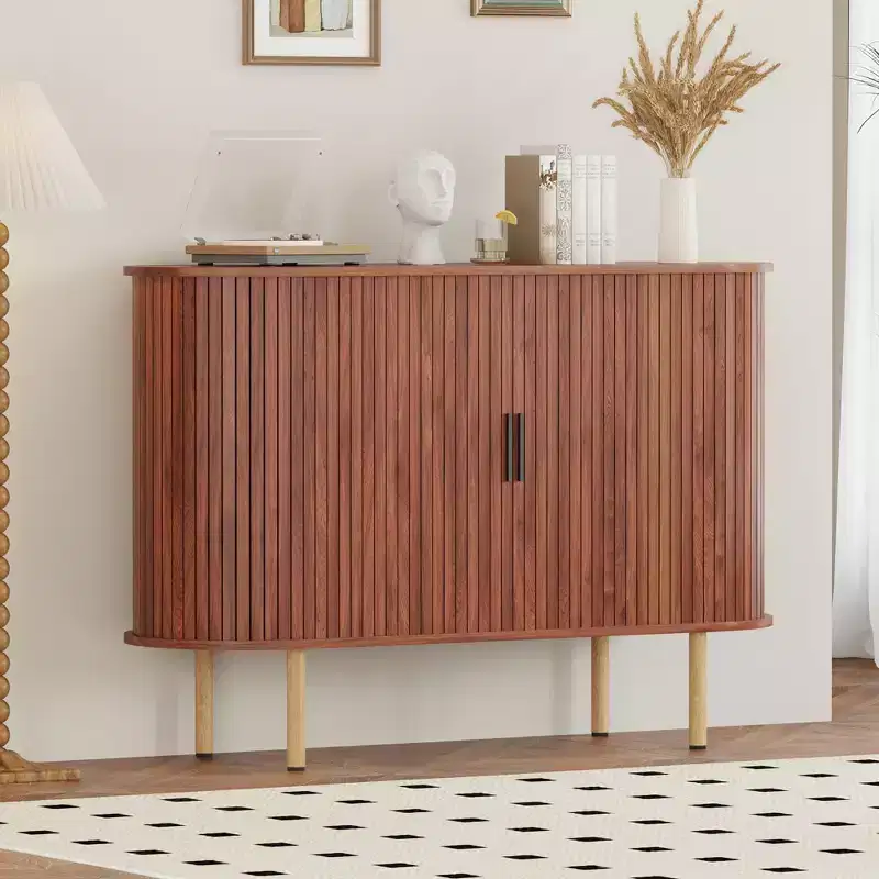 47 Sideboard Buffet Cabinet, Three height adjustable rack,Sliding Door,Mid Century Modern Accent Cabinet for Kitchen, Living Room, Entryway