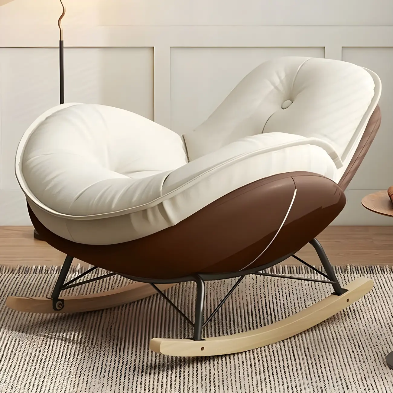 Modern Flannel Upholstered Rocking Chair with Ottoman