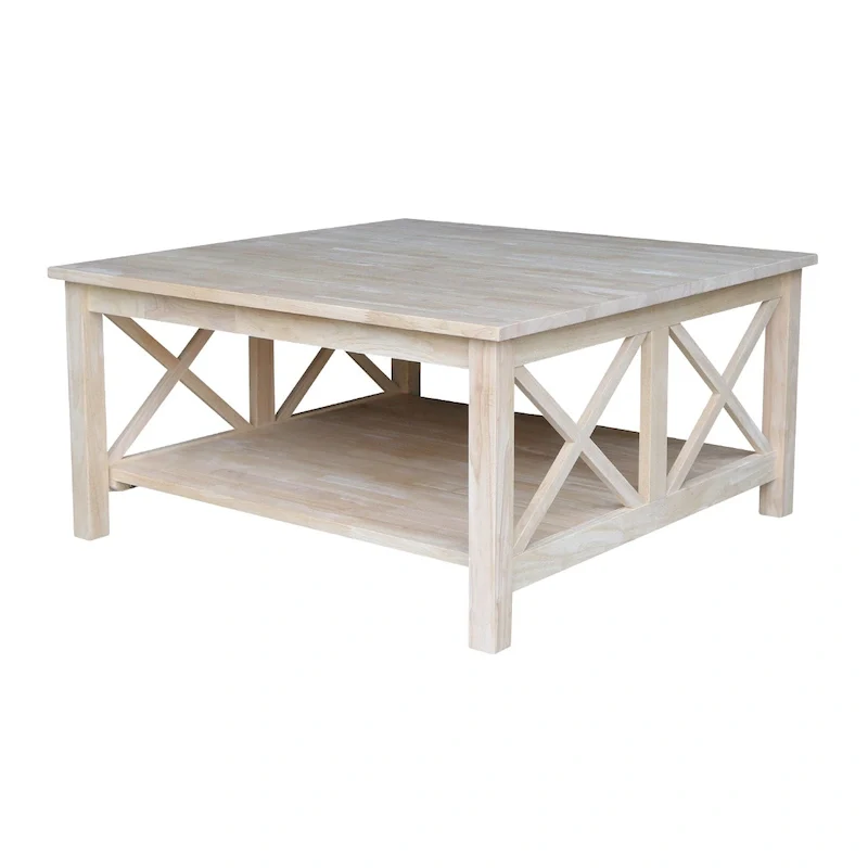 Solid Wood Square Coffee Table with X-Shaped Supports