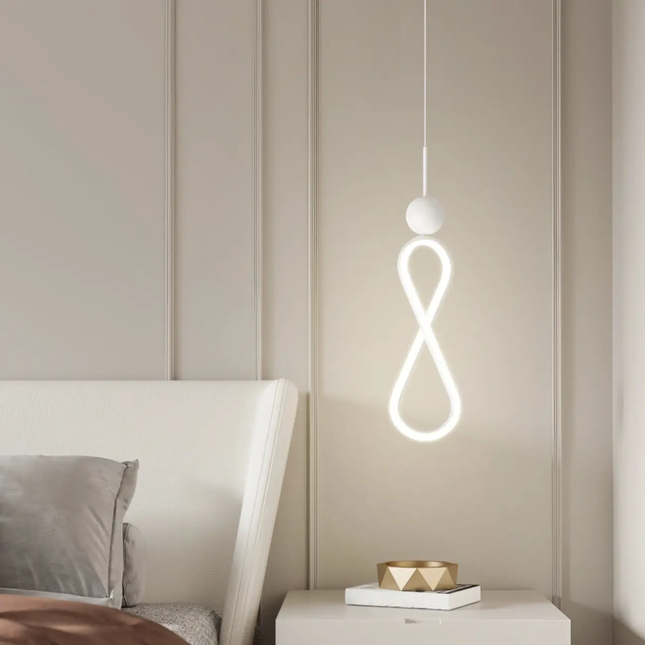 Minimalist White Metal LED Pendant Light Hanging Lamp