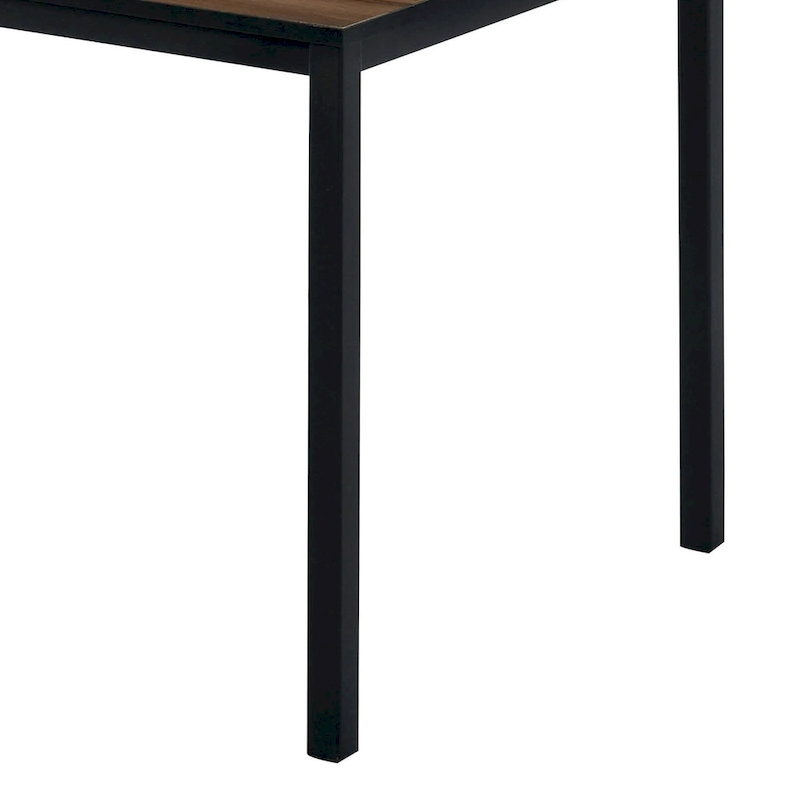 3 Piece Dining Table Set, 2 Benches, Brown Wood Grain Top, Black Metal