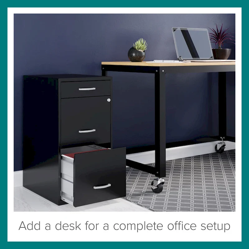 Black 3-Drawer Metal File Cabinet for 1 Person