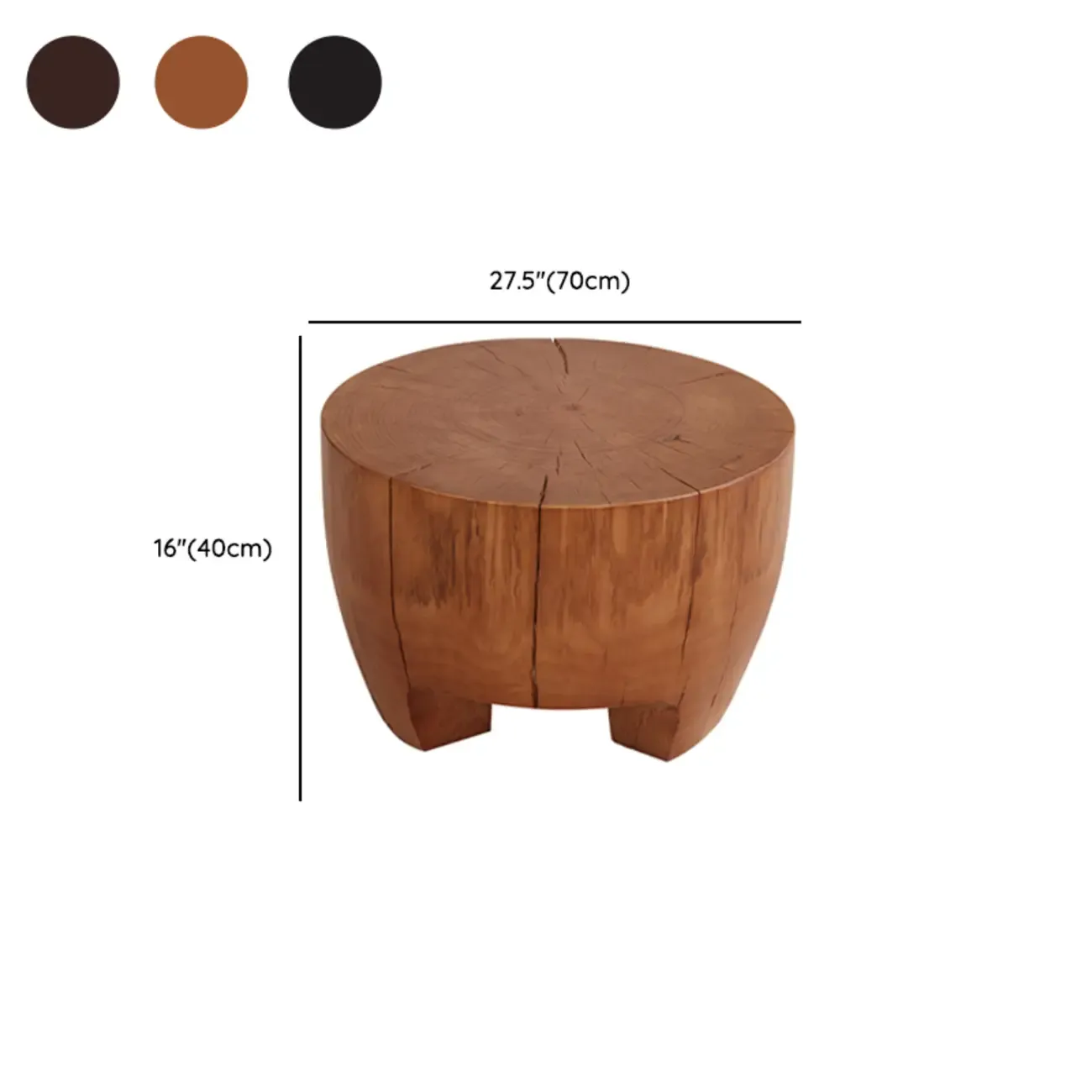 Rustic Solid Wooden Round Coffee Table with Natural Finish