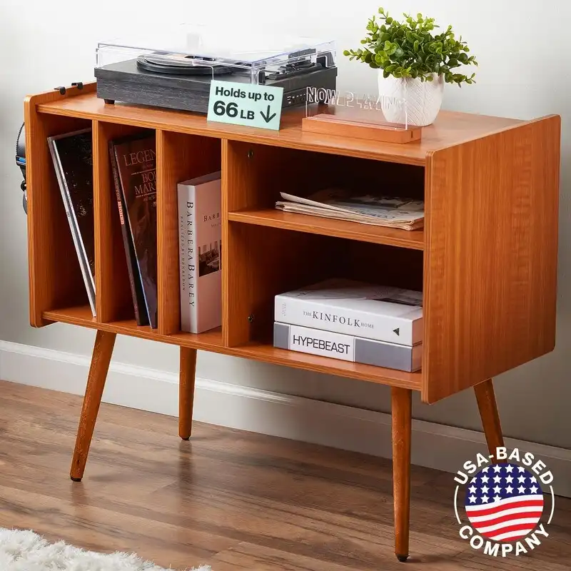 Record Player Stand with Charging Station - 31D x 26W x 15H