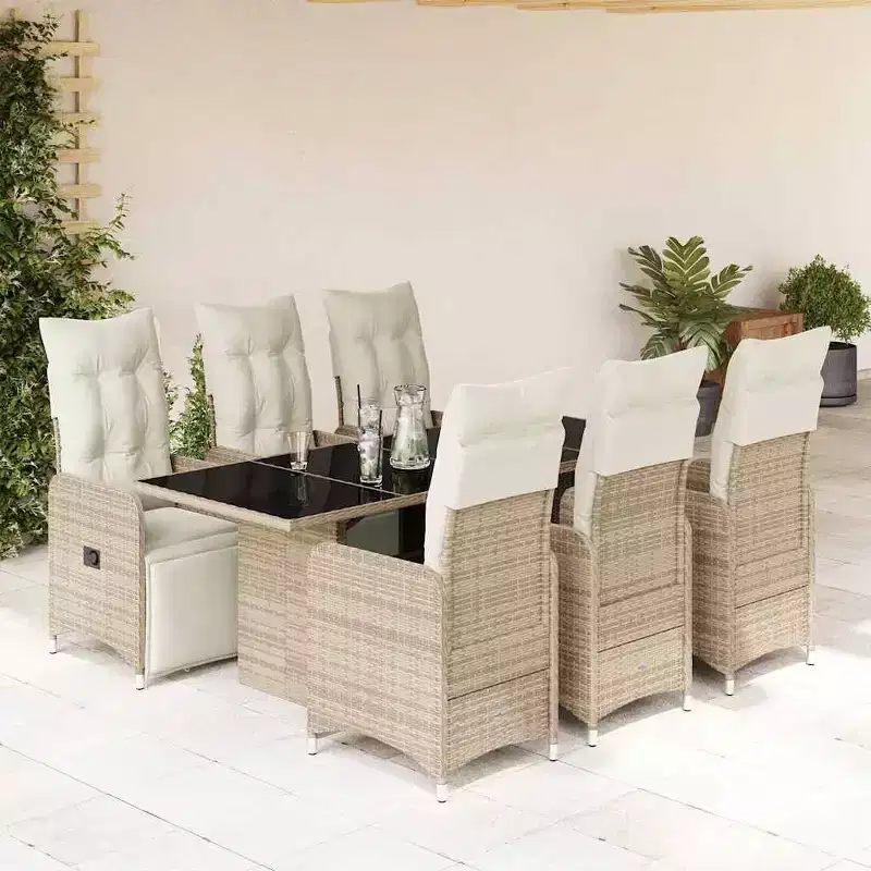vidaXL Bistro Set Beige, Brown PE Rattan, Steel, Tempered Glass 6-seater