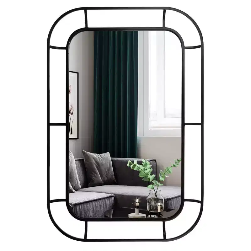 WallBeyond 24"x36" Iron Depth Mirror with Curved Corners Black