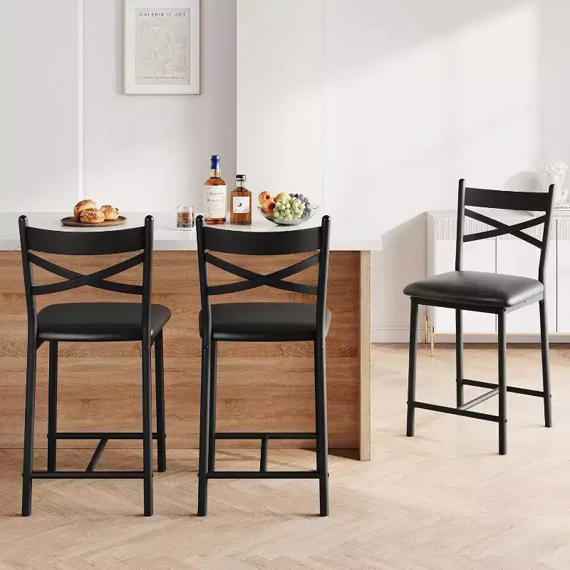 Bar Stools, Bar Chairs, Counter Bar Stools with Back, Large Seat Upholstered Island Chairs