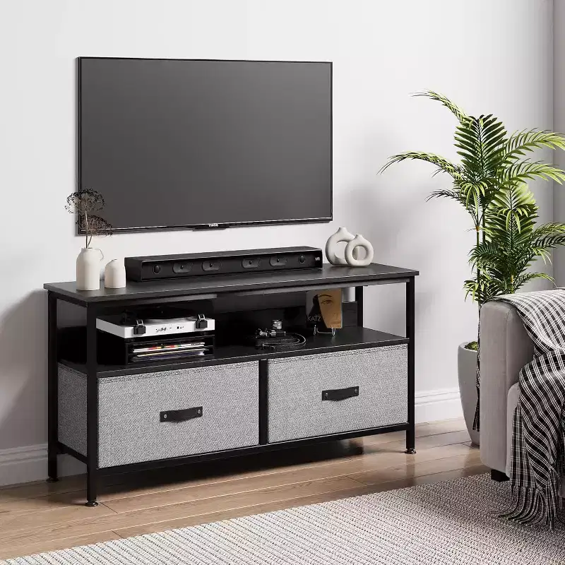 50 Inch Modern TV Stand, Spacious Drawers and Open Shelves, Sleek and Compact Design for Living Room/Bedroom, Ideal for Small Spaces