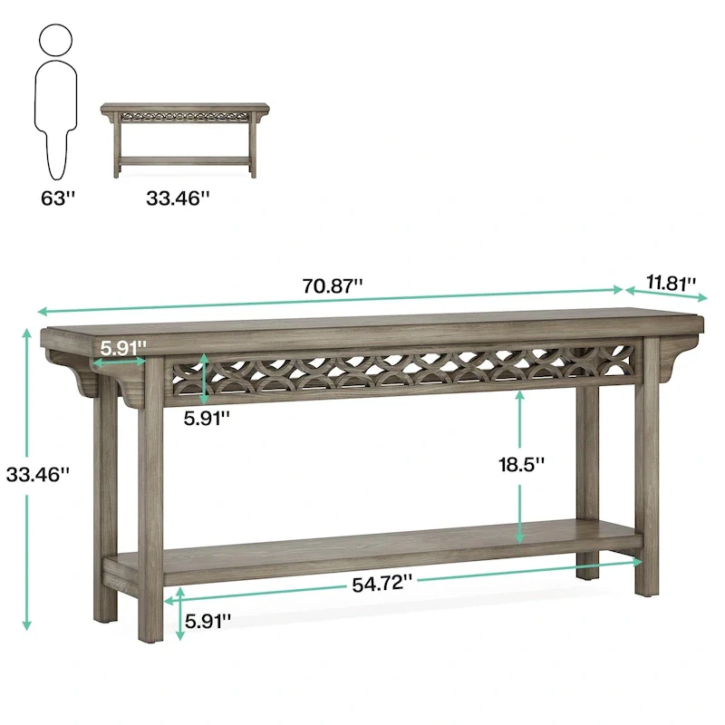 Farmhouse Solid Wood Console Table – Grey / Cherry / Brown / Gray, Narrow, Seats 1