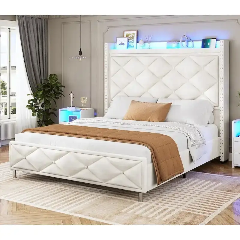 LED Bed Frame with 51.2 Tall Headboard Charging Station