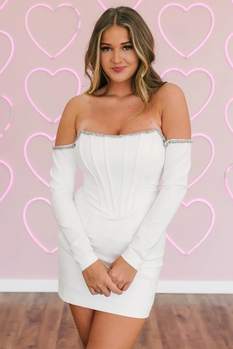 Aqua Beaded Off-the-Shoulder Bodycon Short Homecoming Dress