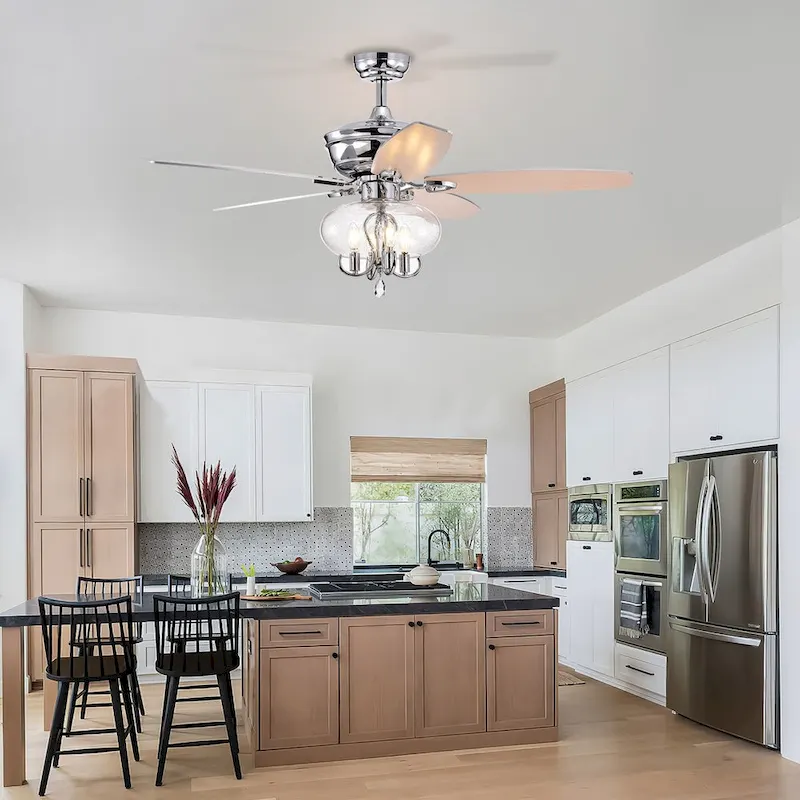 Bella Depot 52  Modern Matte Silver Ceiling Fan with Remote Control and Light Kit, 3-Speed Reversible Blades - 52 Inches