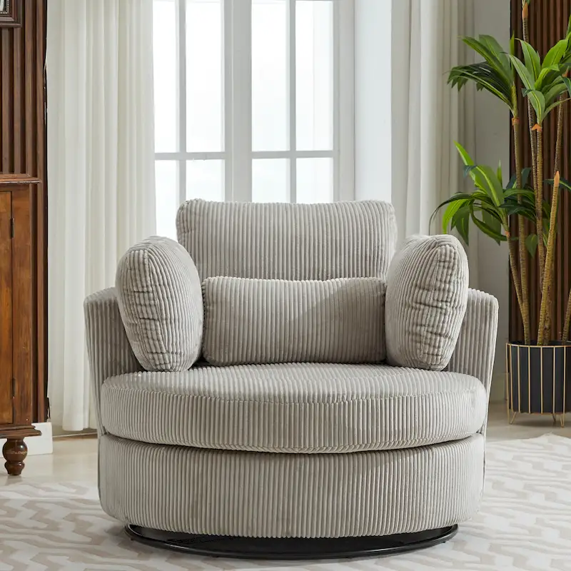 Upholstered Swivel Barrel Armchair Club Chair With Metal Base