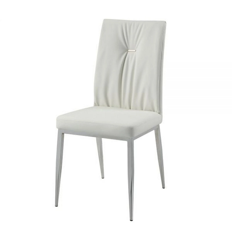 Kami 22 Inch Dining Chair, Set of 2, Tufted Backrest, Beige and Chrome