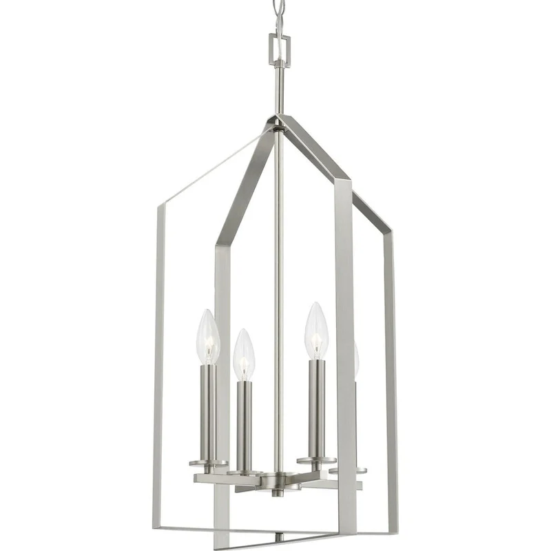 Vertex Collection Four-Light Brushed Nickel Contemporary Foyer Light - 15 in x 15 in x 28 in