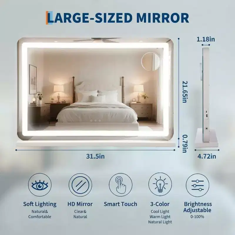 COZONY Vanity Mirror with Lights 21.6 x 31.5 LED Makeup Mirror with Touch Control, Adjustable Brightness, 3 Lighting Modes for Bedroom Desk