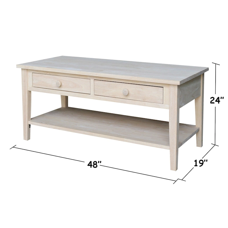 Spencer Solid Parawood Coffee Table - 48 in. W x 24 in. D x 19 in. H