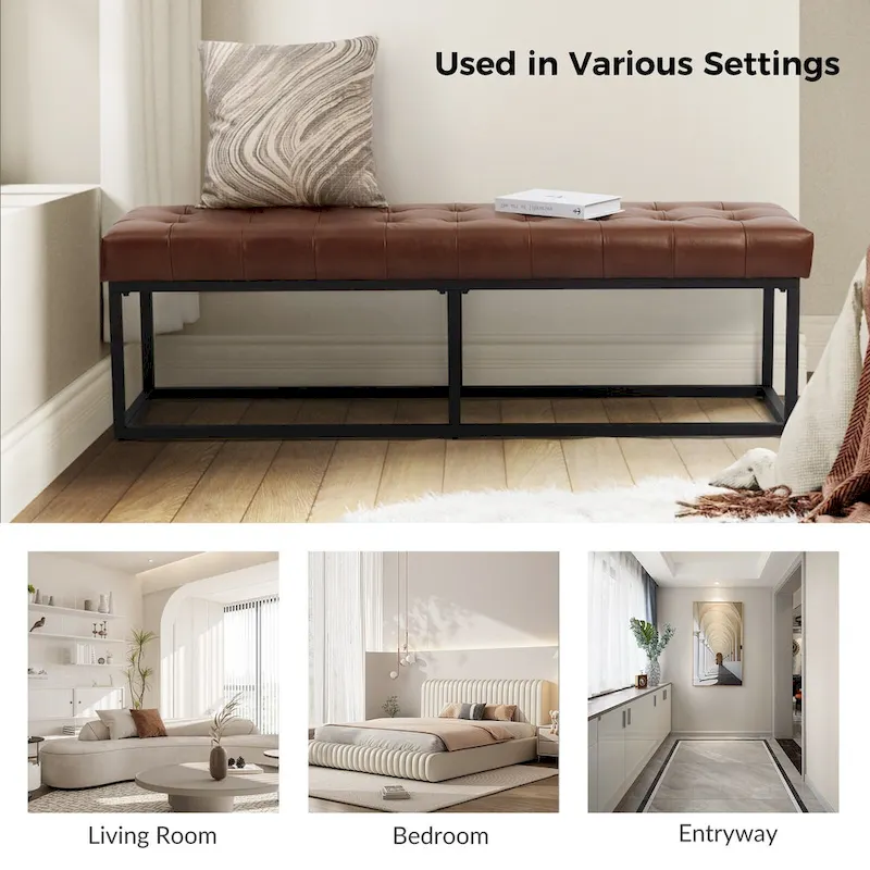 Classic Genuine Leather Bedroom Bench