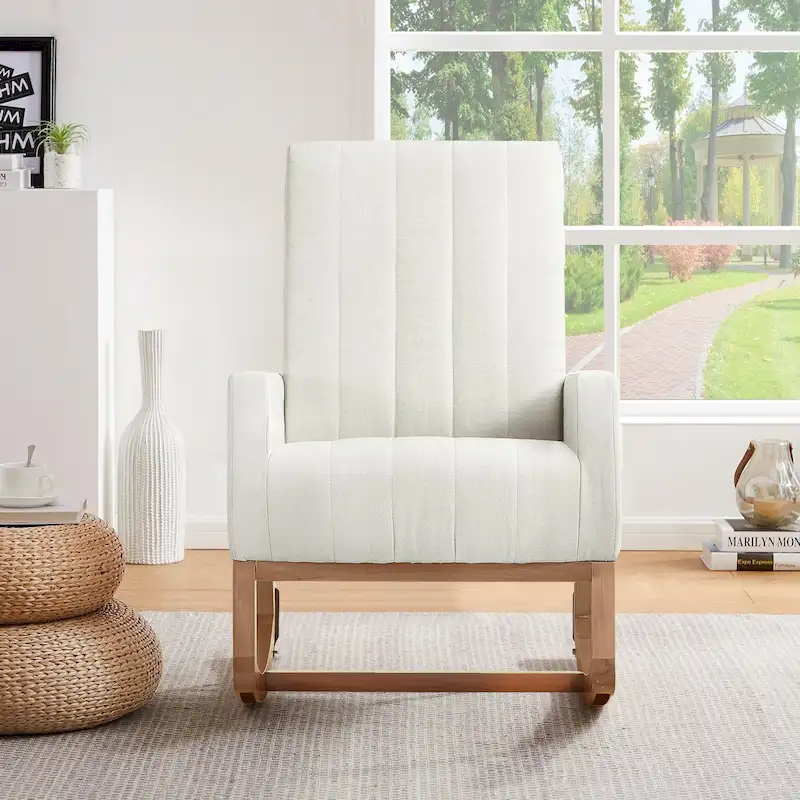 Adjustable Rocking Chair, Nursery Glider Chair with Adjustable High Back and Foot Rest