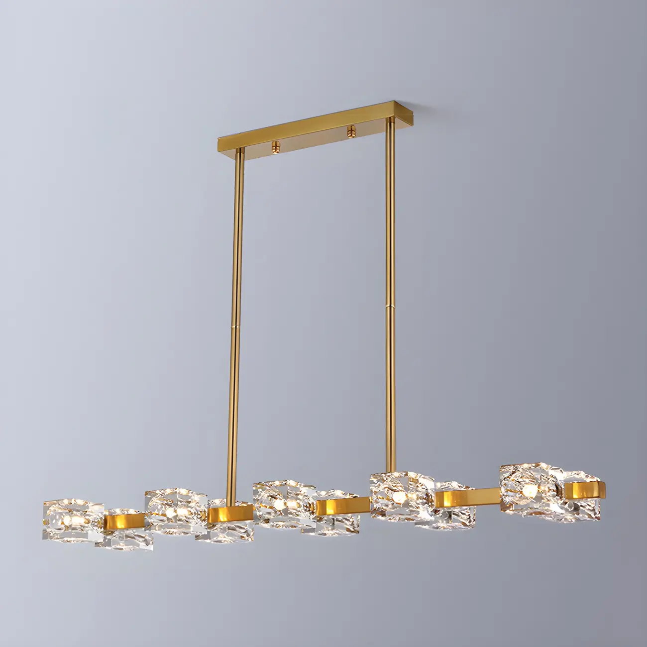 Adjustable Gold/Black Rectangle Crystal Island Chandelier