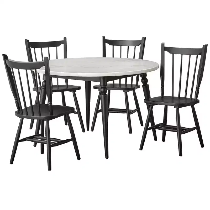 Lifestorey Bertona 5pc Faux 46" Marble Round Dining Set Black/Beige