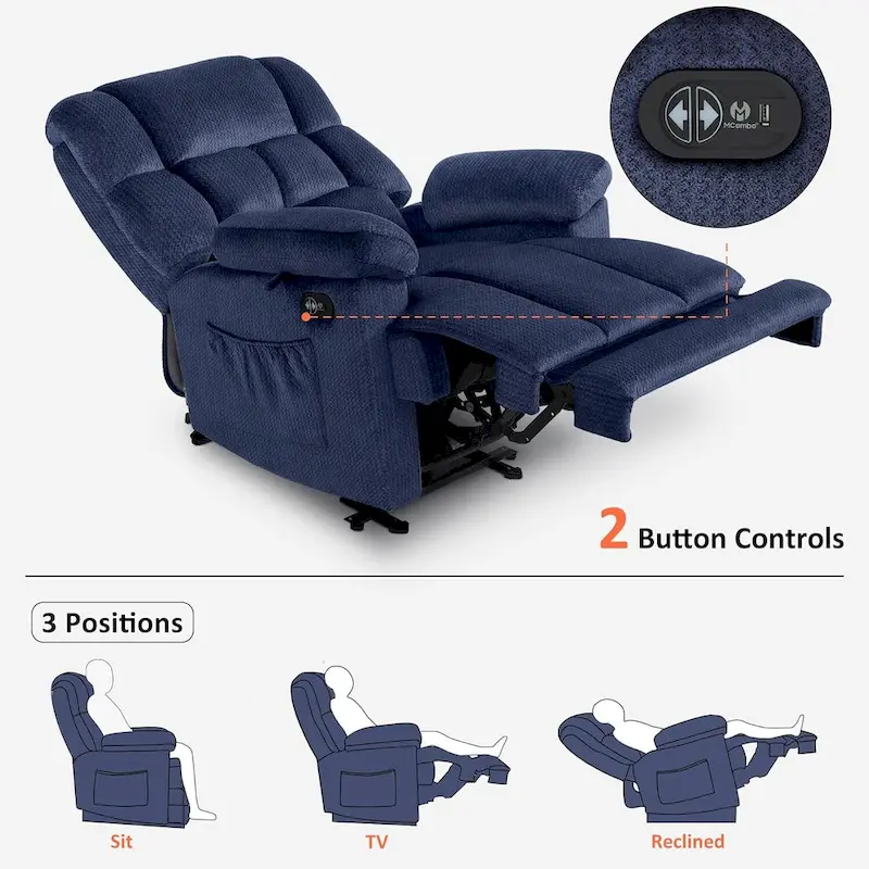 Electric Power Recliner Chair with Heat and Massage, Fabric