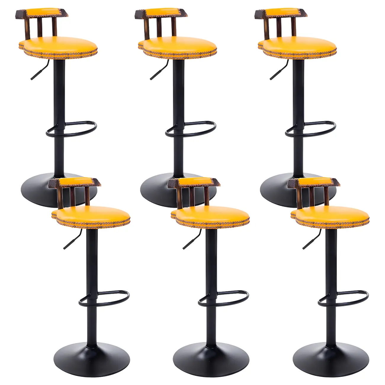 Industrial Round Leather Adjustable Bar Stools