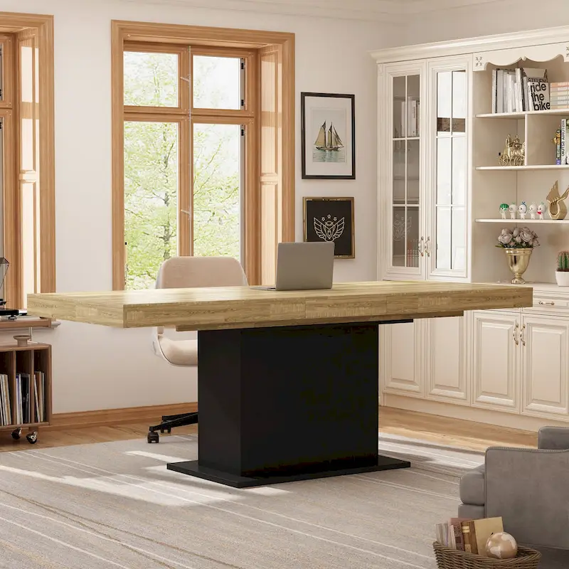 Large Dining Table - Wood Grain Finish, Seats 6-8 (Black/White)