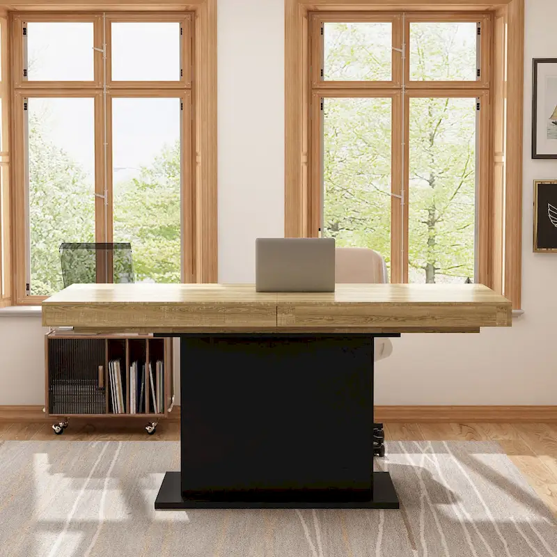 Large Dining Table - Wood Grain Finish, Seats 6-8 (Black/White)
